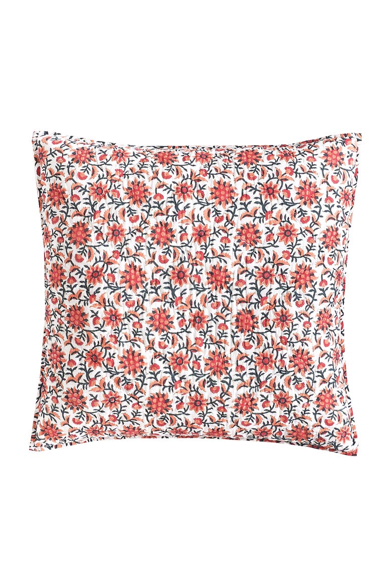 Colley Red Flowers Cotton Voile Euro Pillow Sham 26" x 26", Main, color, Orange