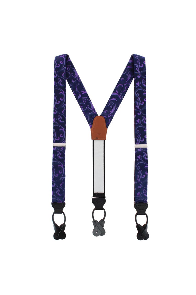 Christian the Romantic Brocade Silk Button End Suspenders, Alternate, color, Purple