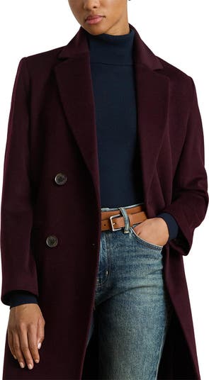 Double Breasted Wool Blend Reefer Coat