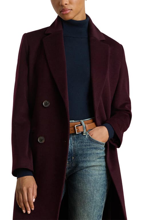Ralph Lauren Lauren  Double Breasted Wool Blend Reefer Coat In Burgundy