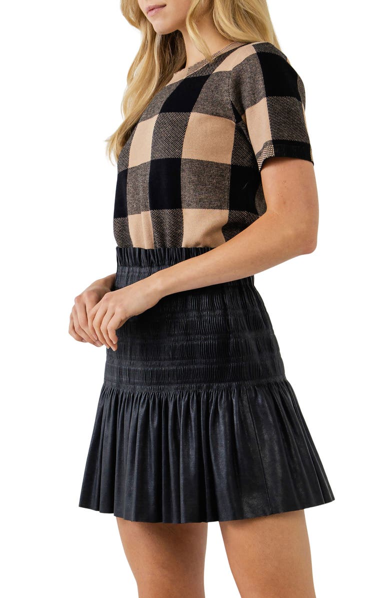 English Factory Check Short Sleeve Sweater, Alternate, color, 