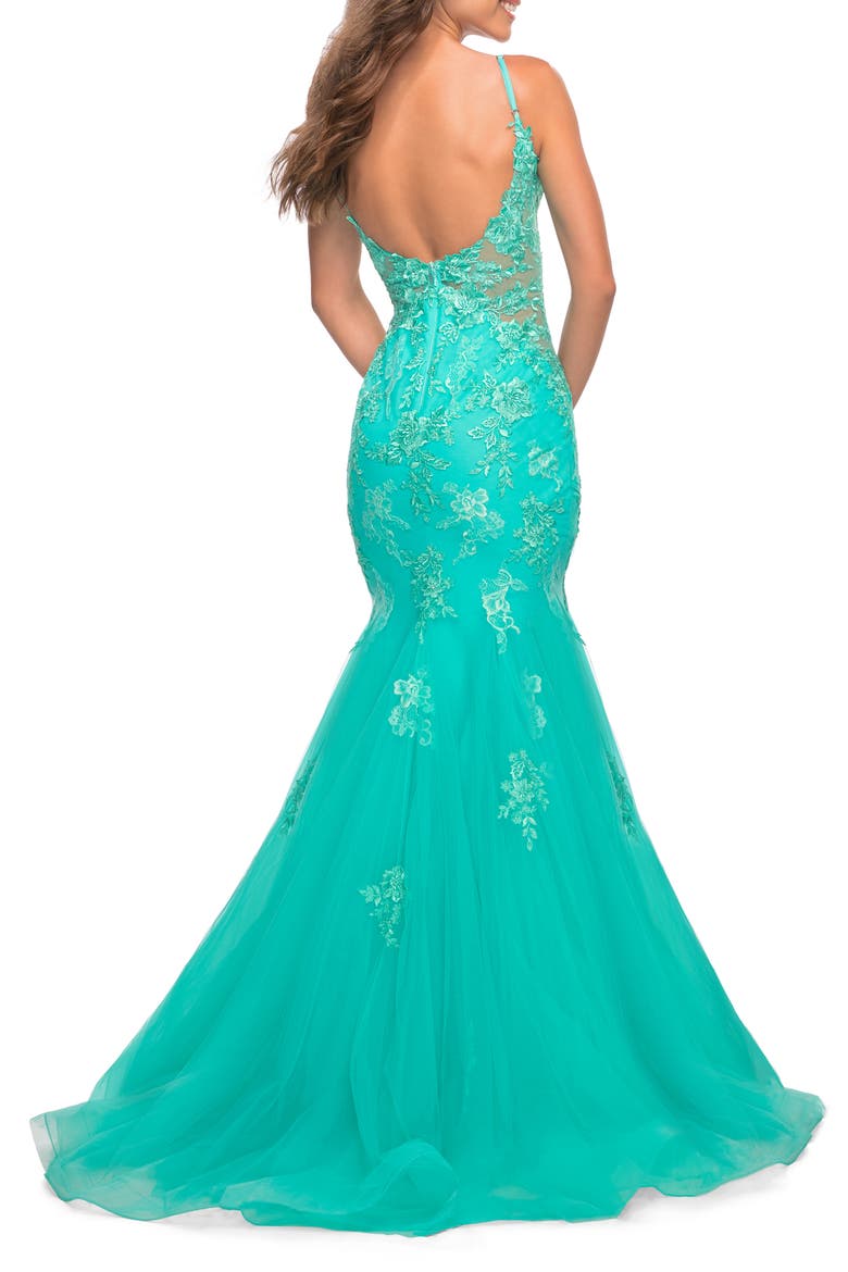 Tulle and Lace Mermaid Gown in Aqua, Alternate, color, Aqua