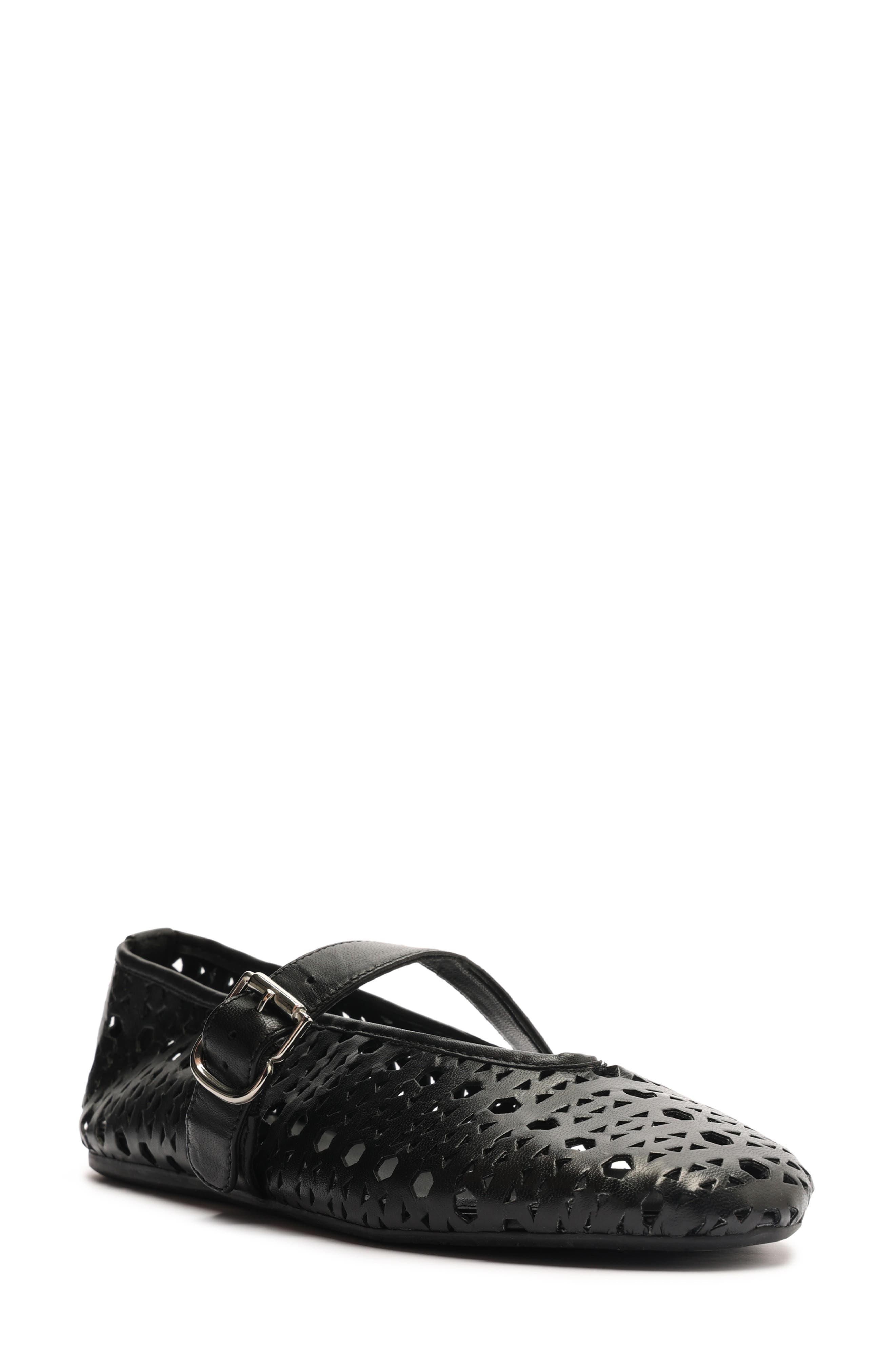 Arezzo Amber Perforated Mary Jane Flat, Main, color, Black