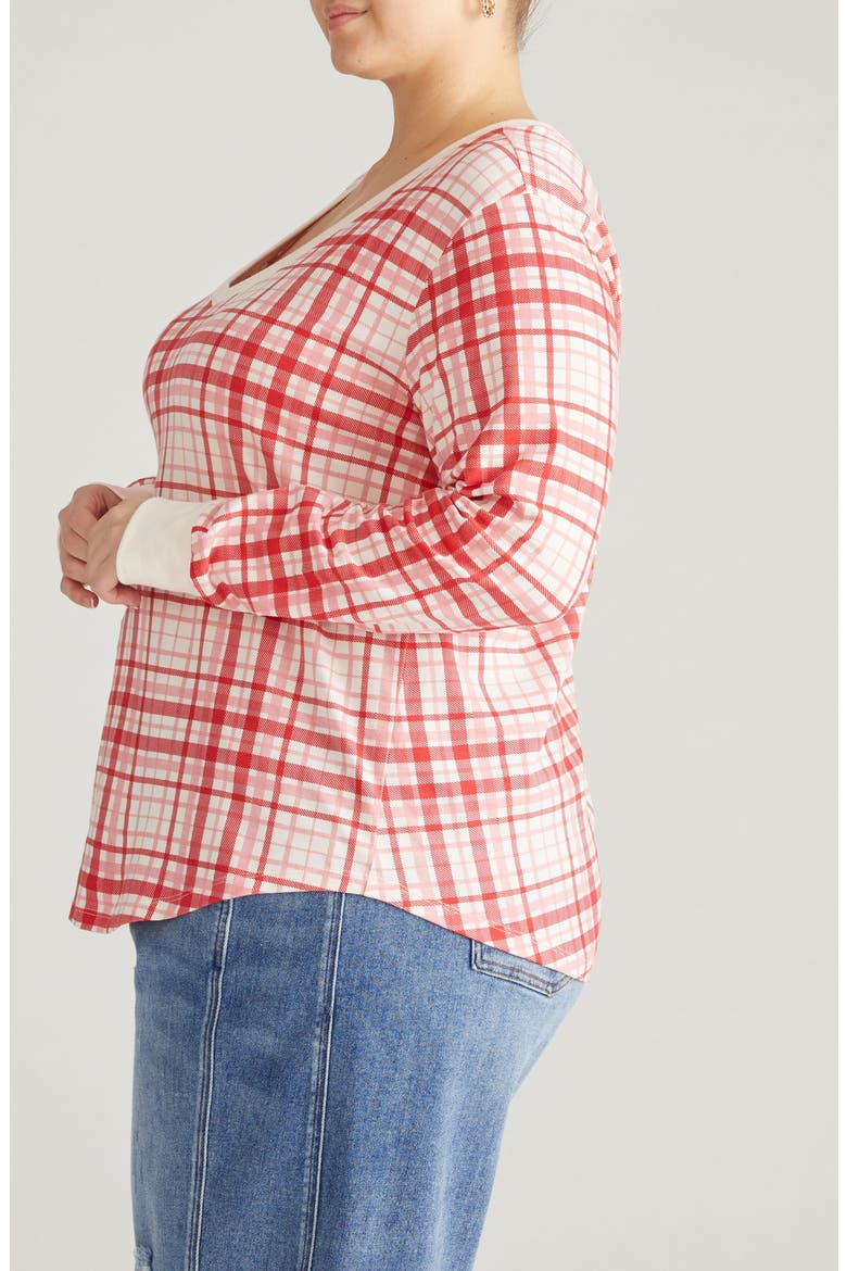 Long Sleeve V-Rex Tee, Alternate, color, RED CHECK PRINT
