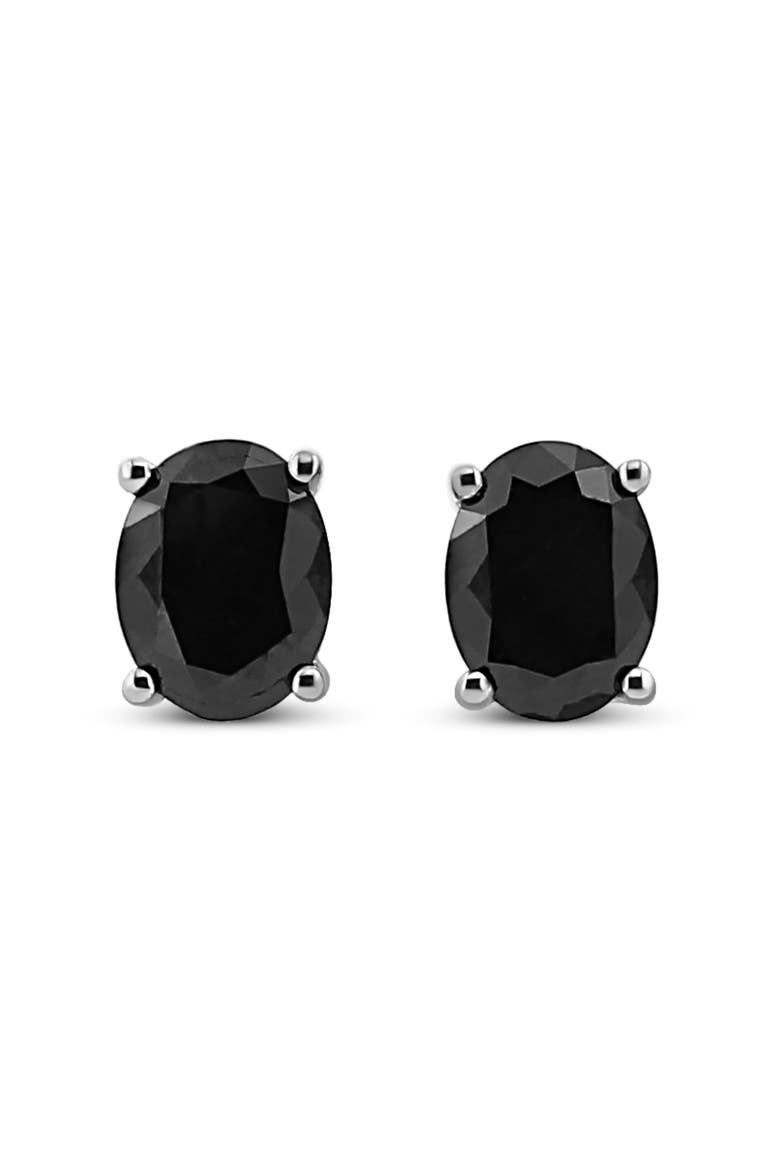 Silver 4.0 Ct Prong Black Oval Diamond Stud Earring, Alternate, color, White