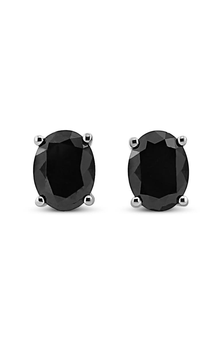 Haus of Brilliance Silver 4.0 Ct Prong Black Oval Diamond Stud Earring, Alternate, color, White