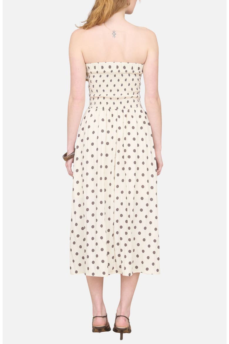 Polka Dot Strapless Midi Dress, Alternate, color, KHAKI