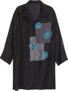 Yohji Yamamoto Button Shoulder Sea Creature Graphic Silk Button-Up Shirt