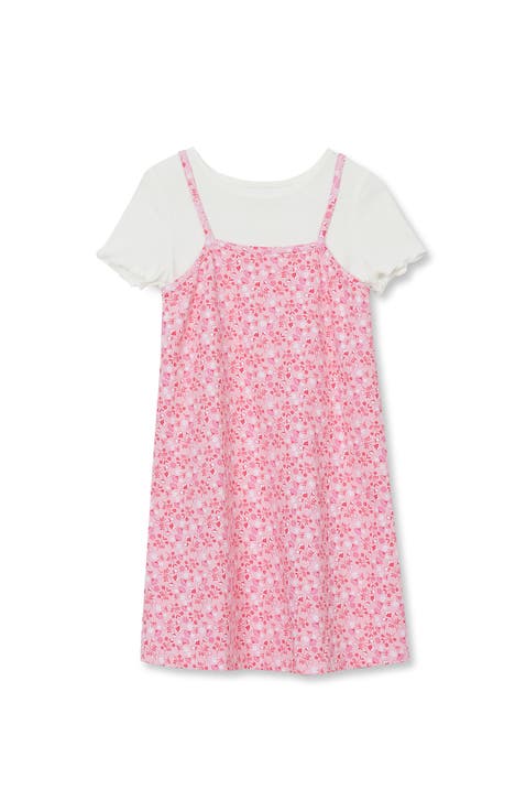 Girls Slip Dress With Ribbed Knit Tee Set