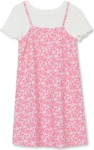 Lands' End Girls Slip Dress With Ribbed Knit Tee Set