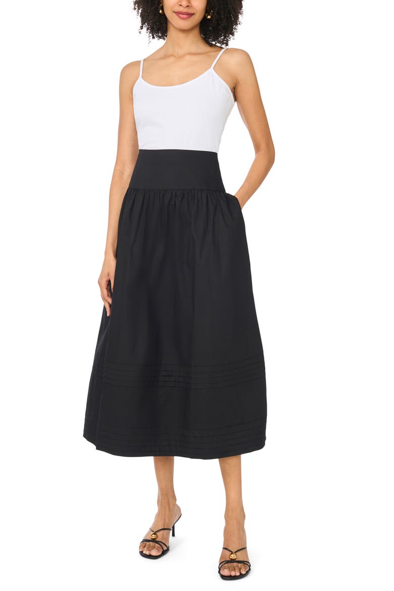 A-Line Cotton Midi Skirt, Alternate, color, RICH BLACK