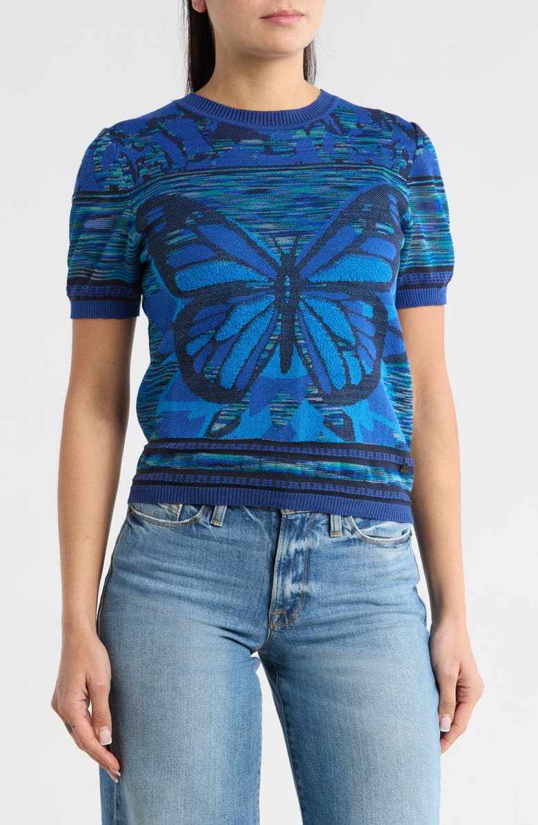 Desigual Butterfly Short Sleeve Sweater, Main, color, Azul Oscuro