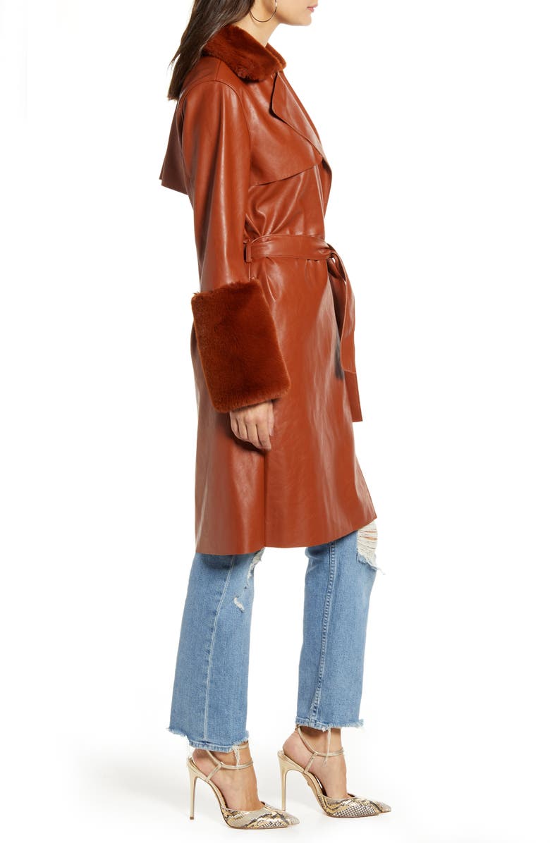 BLANKNYC Faux Leather Coat with Faux Fur Trim, Alternate, color,