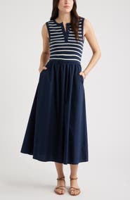 Caslon® Sleeveless Mixed Media Midi Dress