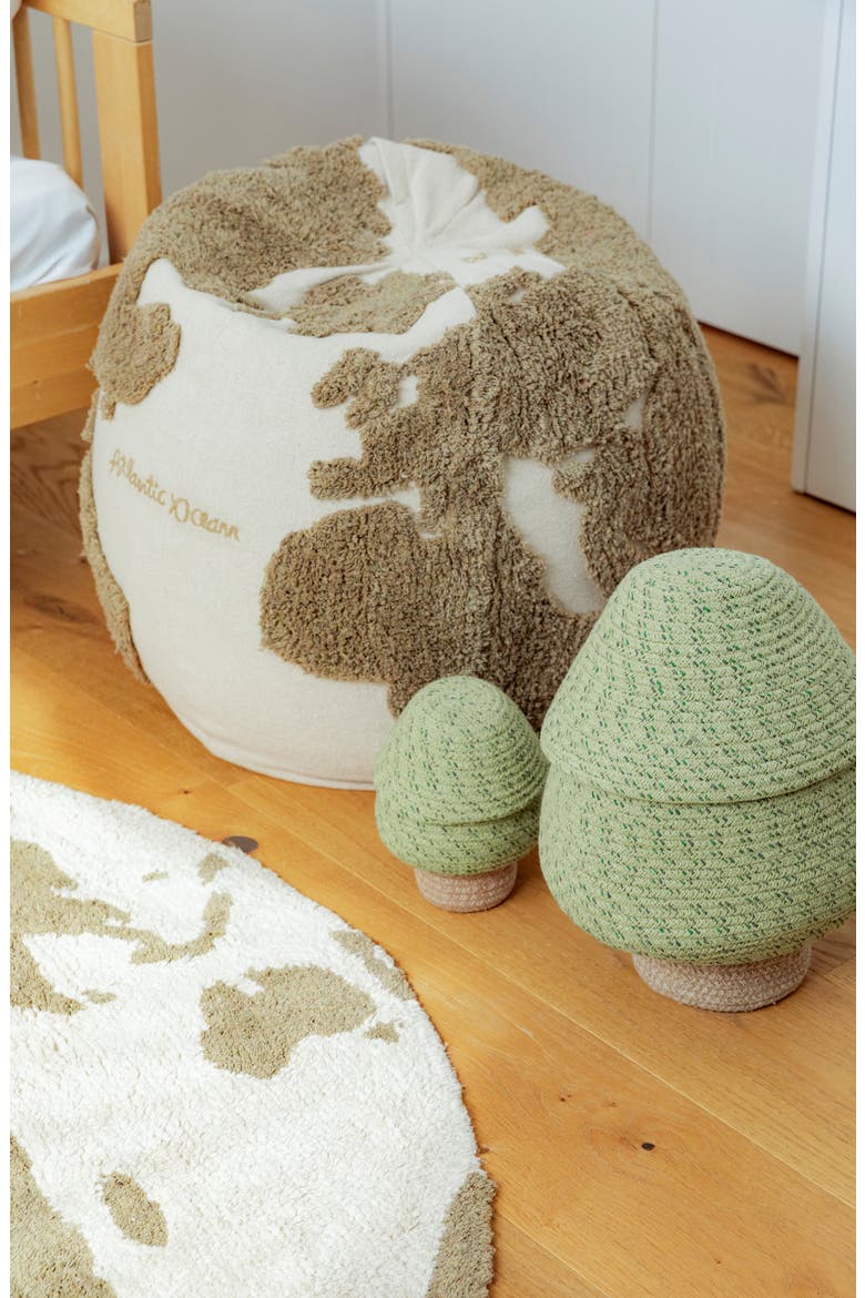 RugCycled World Map Washable Cotton Blend Pouf, Alternate, color, NATURAL SOIL BROWN