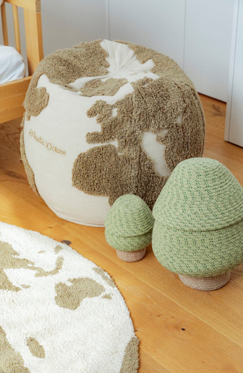 Lorena Canals RugCycled World Map Washable Cotton Blend Pouf, Alternate, color, Natural Soil Brown