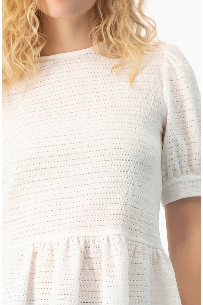Tonal Stripe Textured See-Through Peplum Short-Sleeve Blouse, Alternate, color, White