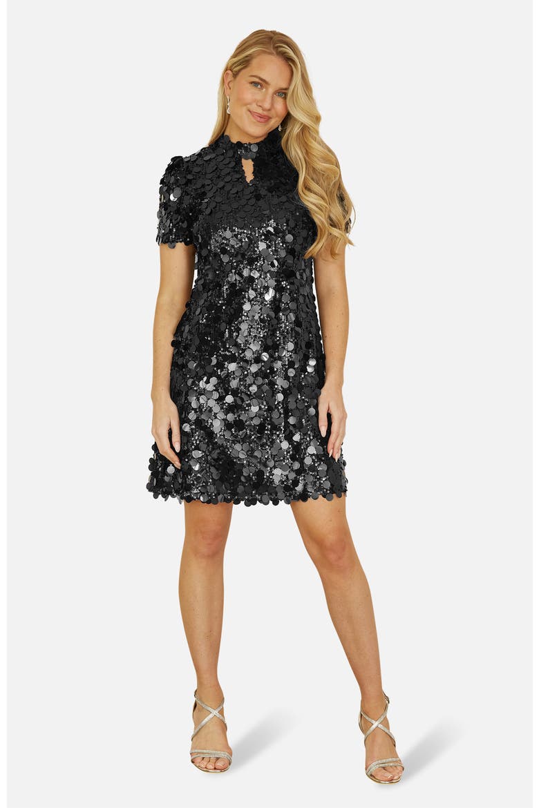 Sequin Keyhole Neck Tunic Dress, Main, color, Black