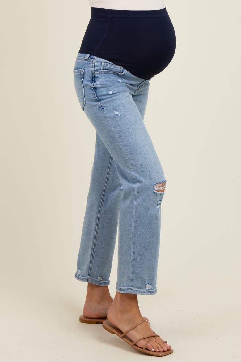 Distressed Open Knee Ankle Straight Leg Jeans, Alternate, color, Light Blue