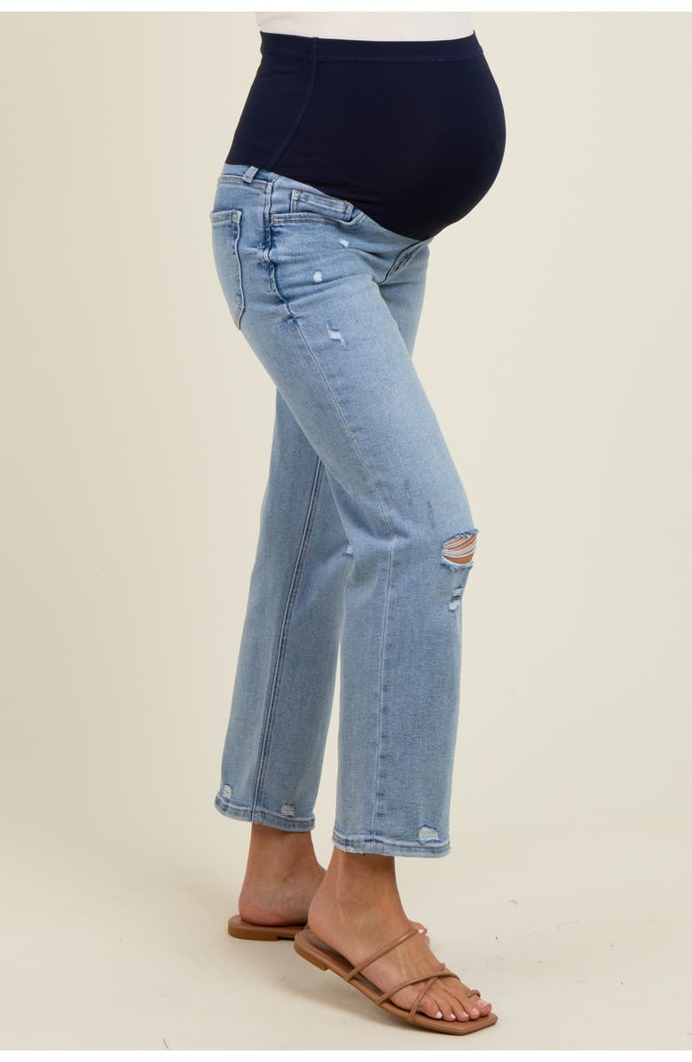 PinkBlush Distressed Open Knee Ankle Straight Leg Jeans, Alternate, color, Light Blue