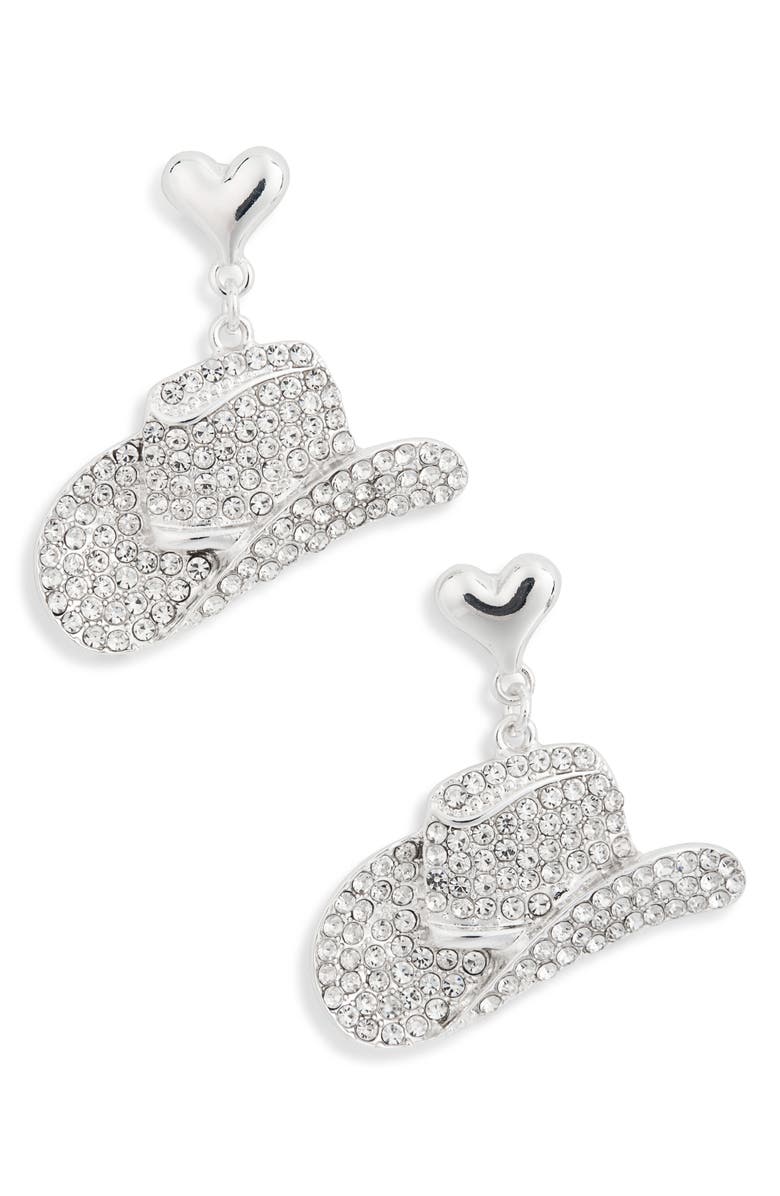 Leith Cowboy Hat Rhinestone Drop Earrings, Main, color,