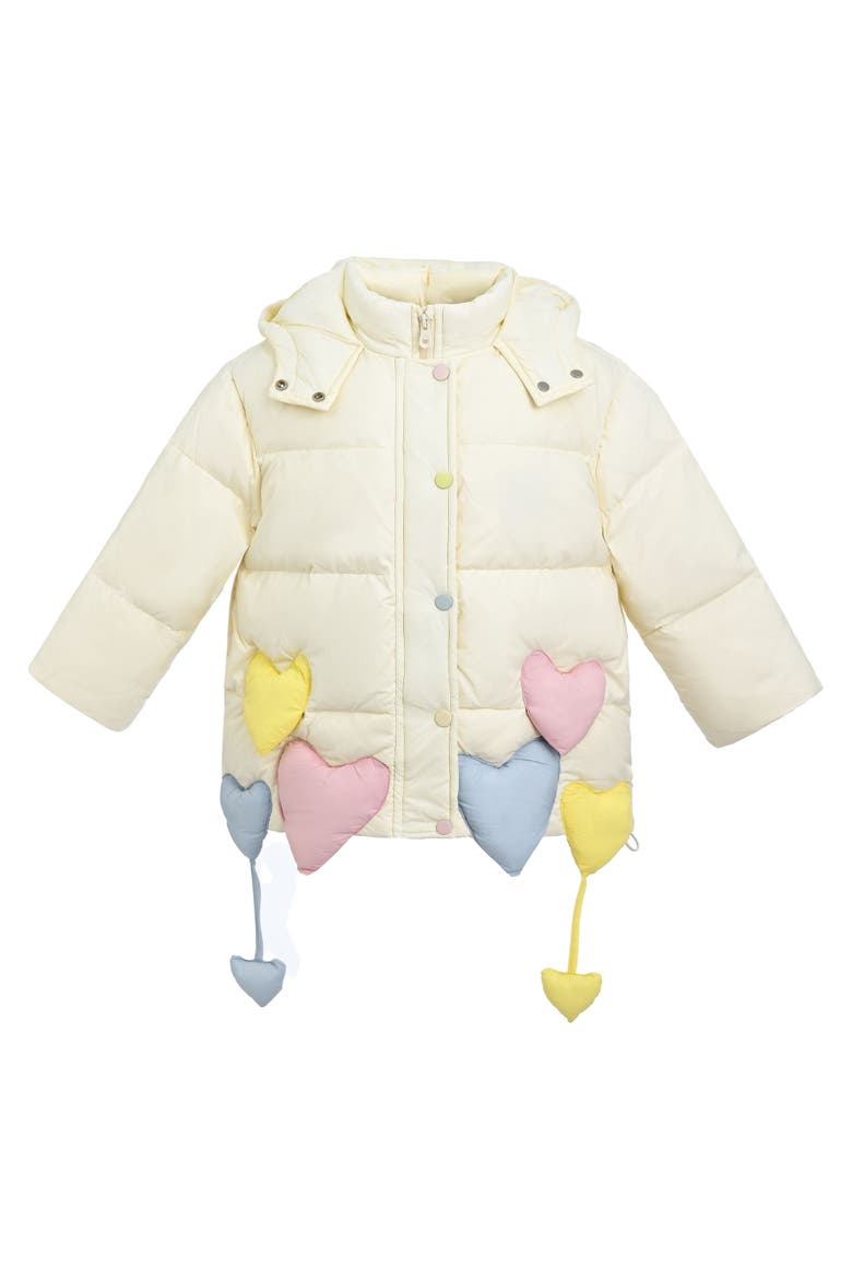 Heart Charm Puffer Jacket, Main, color, Cream