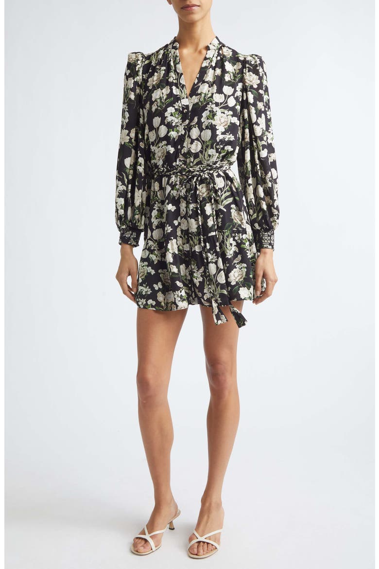 Antonette Floral Print Long Sleeve Minidress, Main, color, MORNINGSTAR FLORAL BLACK