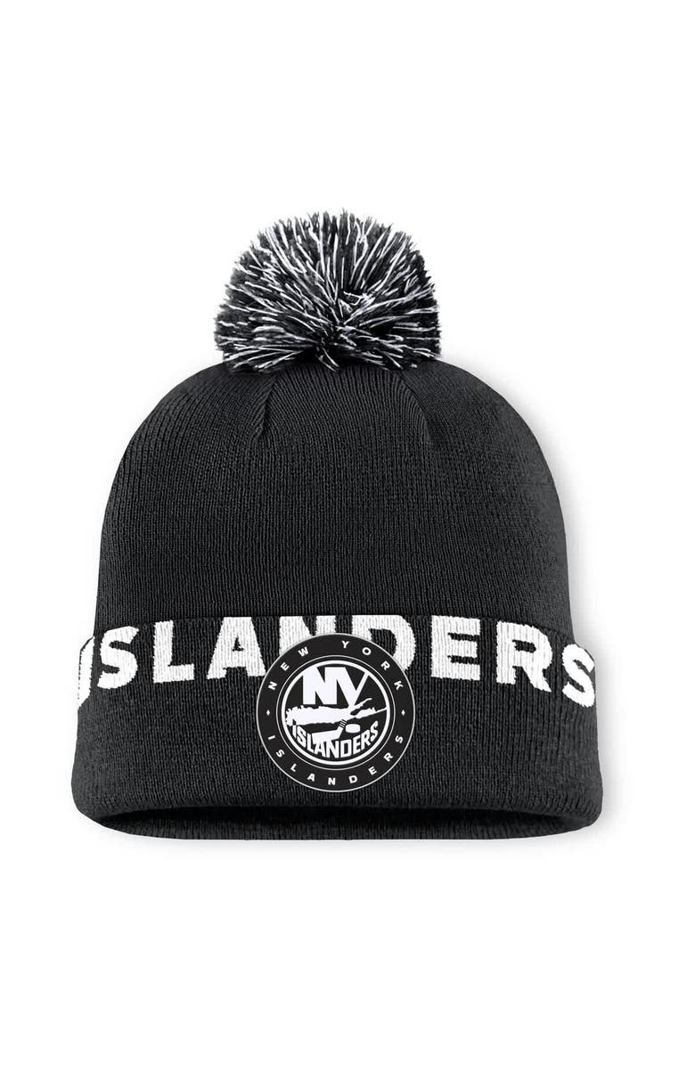 FANATICS Men's Fanatics Black New York Islanders High Stick Cuffed Knit Hat with Pom, Main, color, Black