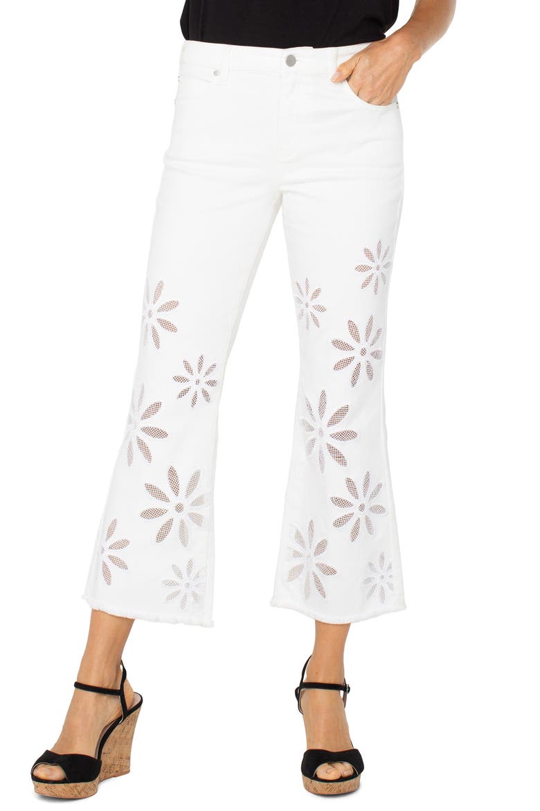 Hannah Floral Frayed Crop Flare Jeans, Alternate, color, WHITE DAISY