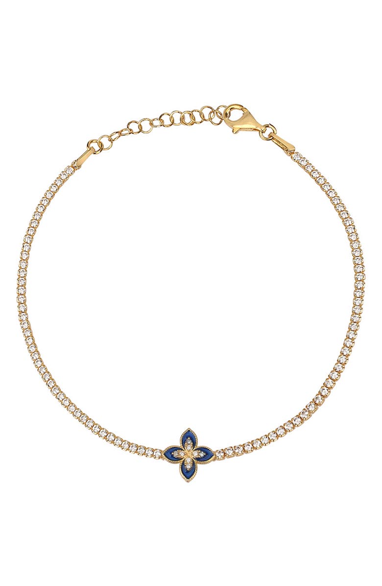 GABI RIELLE 14K Gold Plated Sterling Silver Blue Flower CZ Tennis Bracelet, Main, color, 