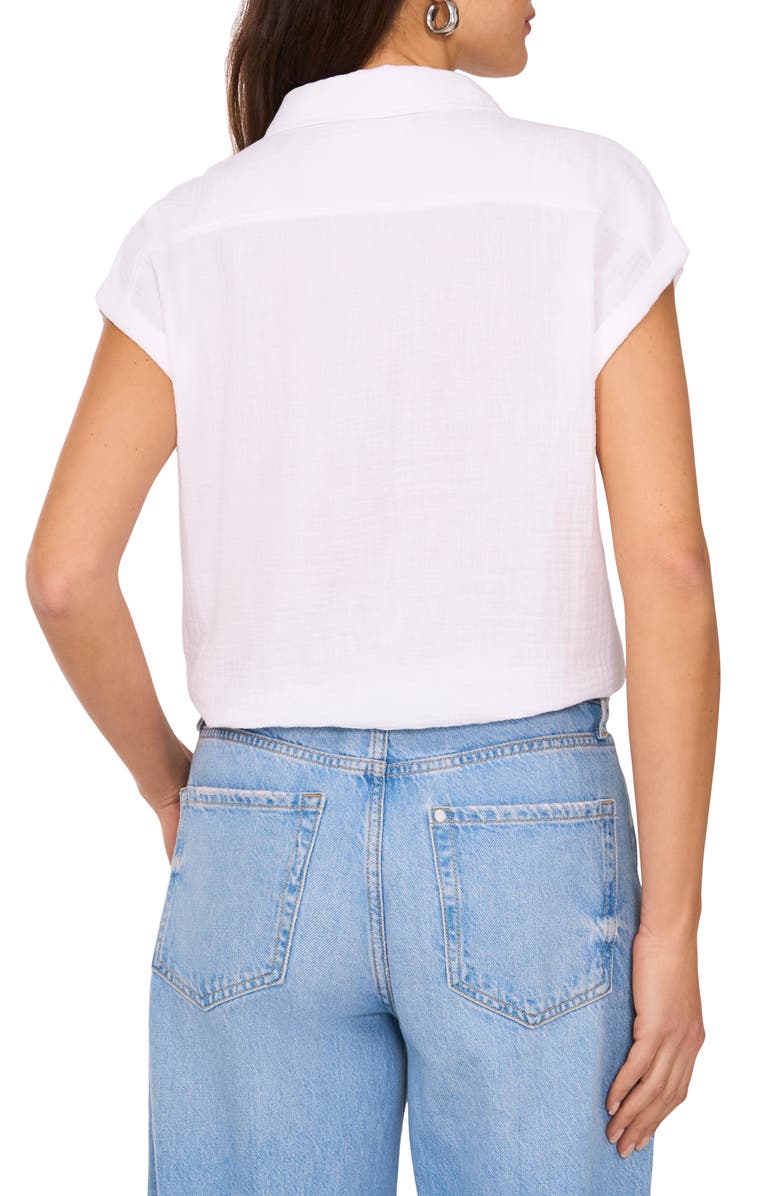 Two by Vince Camuto Tie Hem Cotton Button-Up Shirt, Alternate, color, Ultra White