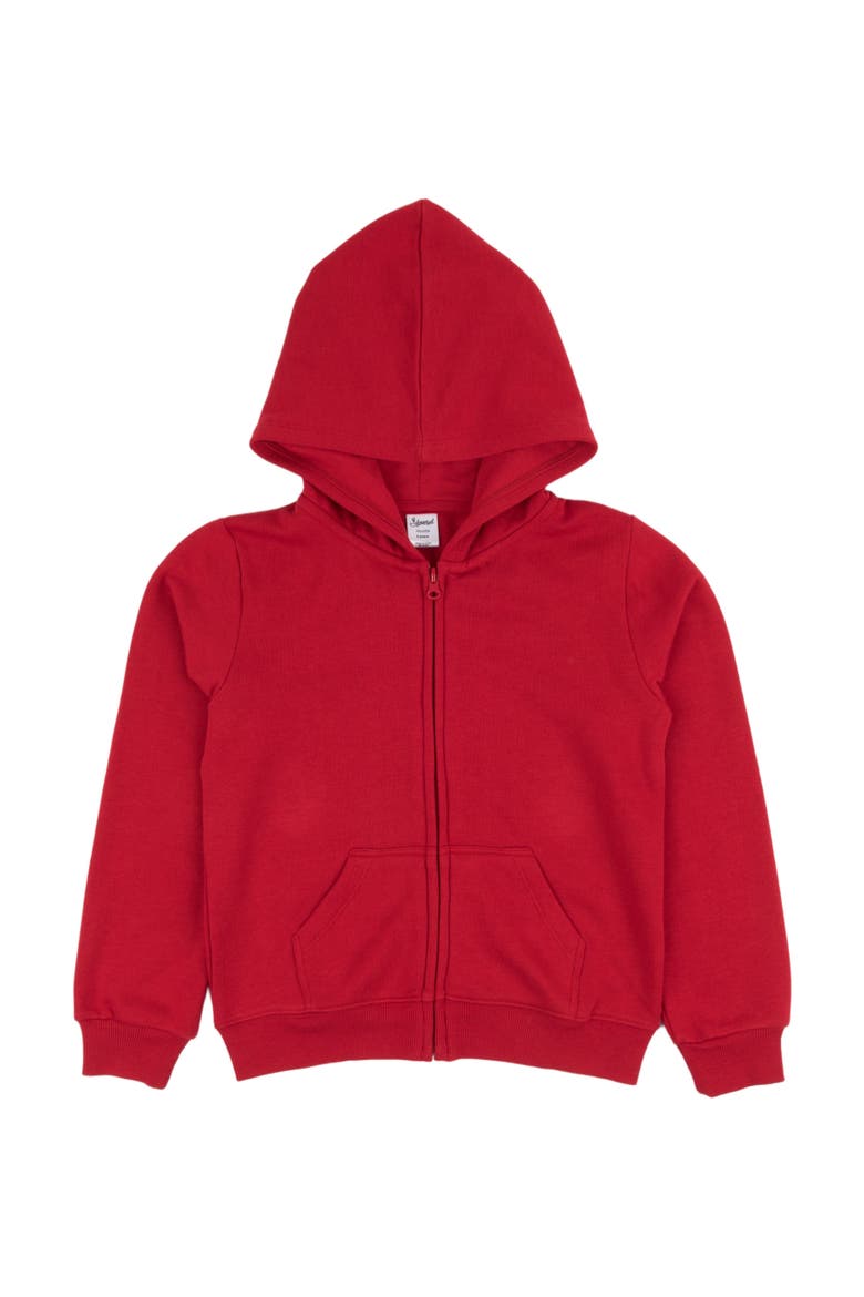 Kids Zip-Up Sweatshirt Hoodie, Cotton Blend, Solid Colors, Alternate, color, RED
