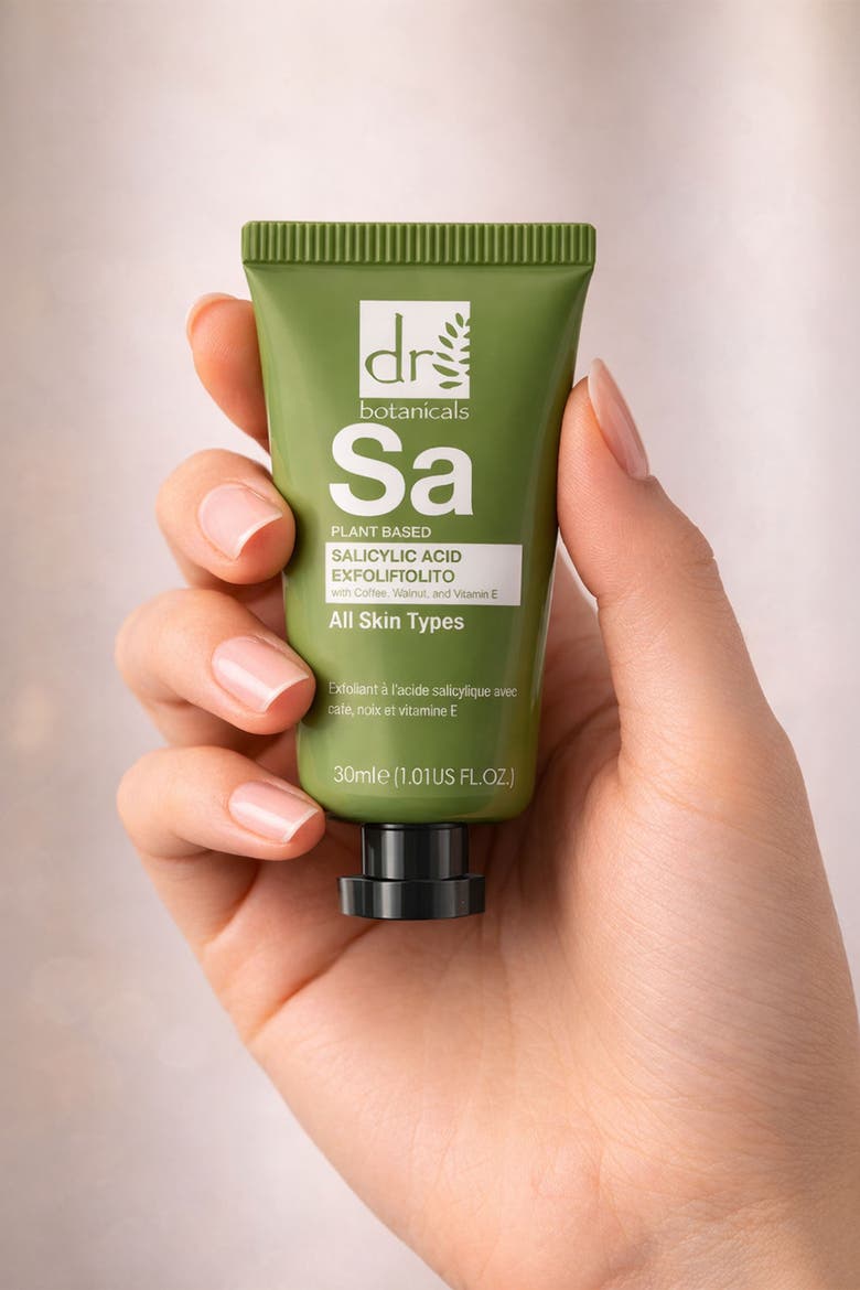 Salicylic Acid Exfoliator with Coffee, Walnut & Vitamin E 30ml for Acne & Blemishes, Large Pores, Alternate, color, White