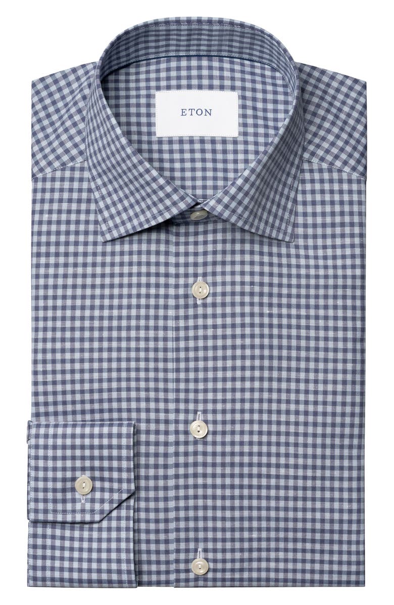 Eton Slim Fit Gingam Check Cotton & Linen Dress Shirt, Alternate, color,