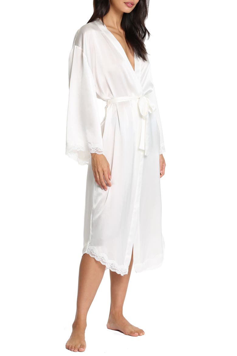 Camille Lace Trim Silk Robe, Alternate, color, IVORY