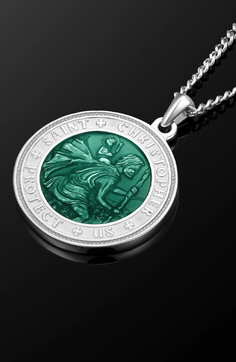 Vincero Men's St. Christopher Pendant Necklace, Alternate, color, Green/ Silver