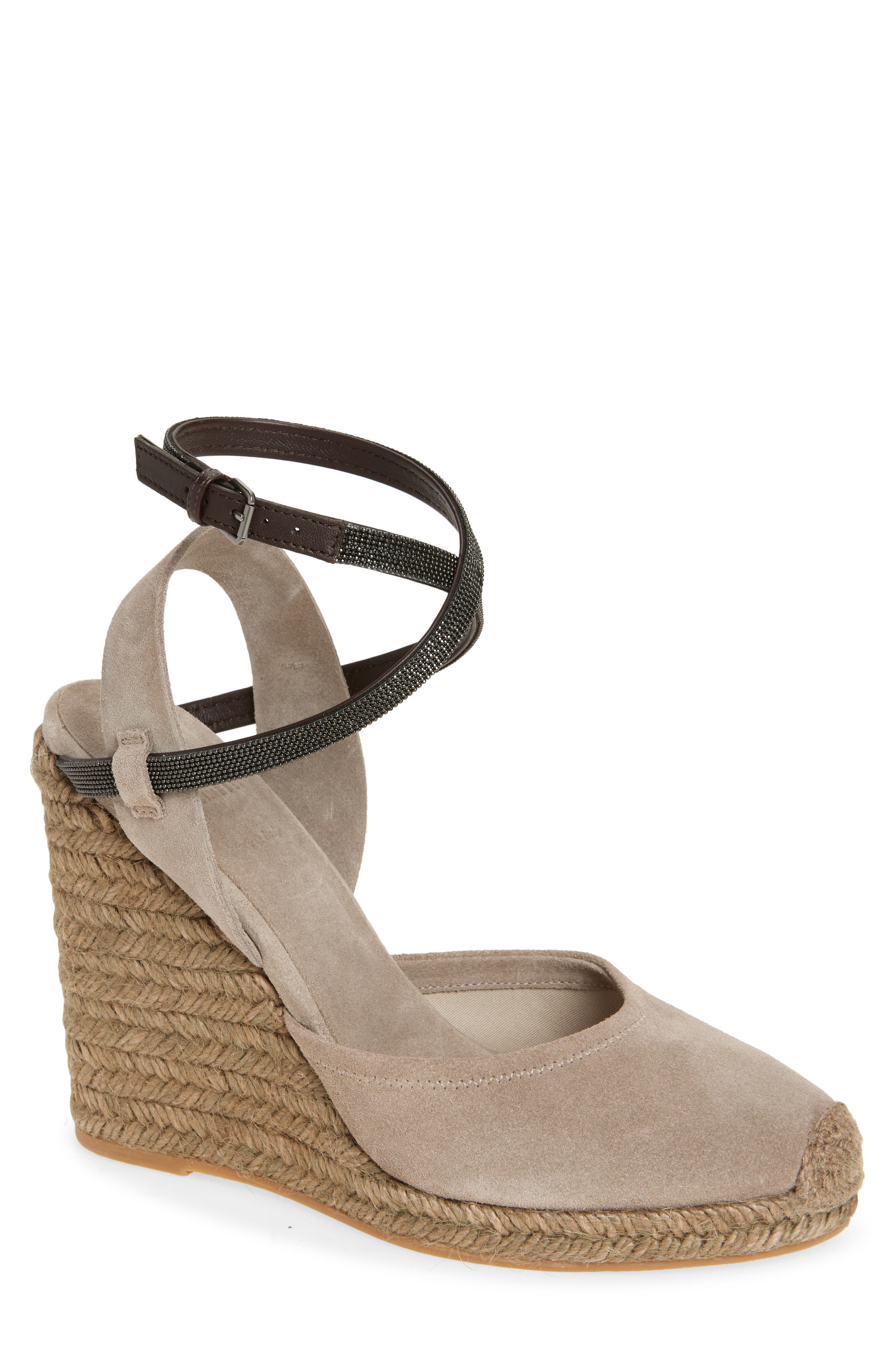 Brunello Cucinelli Monili Trim Espadrille Wedge Sandal, Main, color, Ice