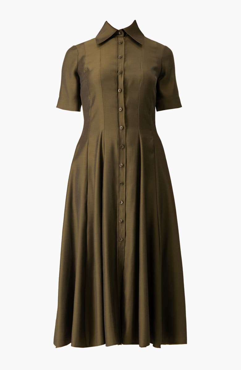 IVONNE Short Sleeve Midi Dress with Button-Front Fit-and-Flare Shirtdres, Alternate, color, Olive Green