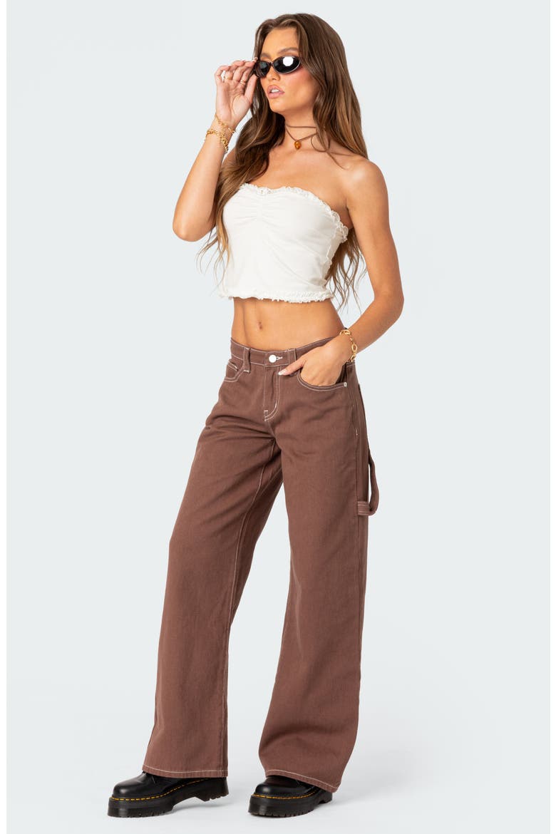 Ruffle Trim Crop Tube Top, Alternate, color, WHITE