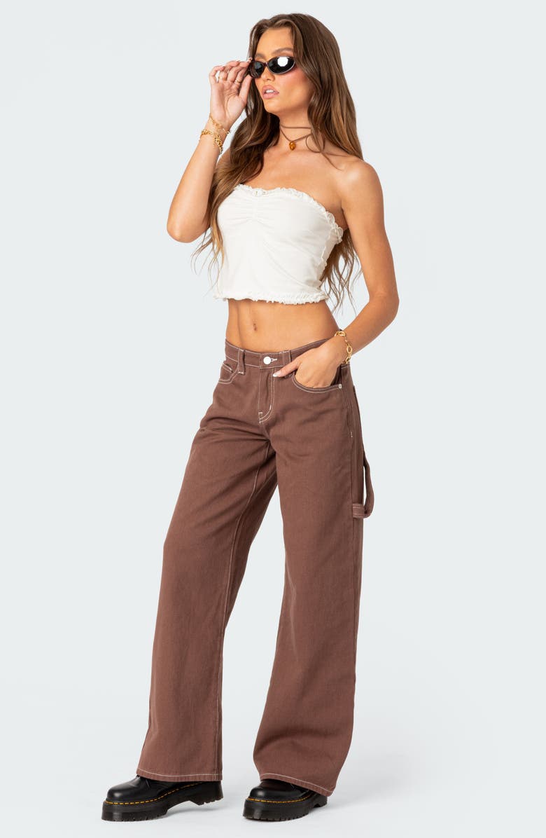 EDIKTED Ruffle Trim Crop Tube Top, Alternate, color, White