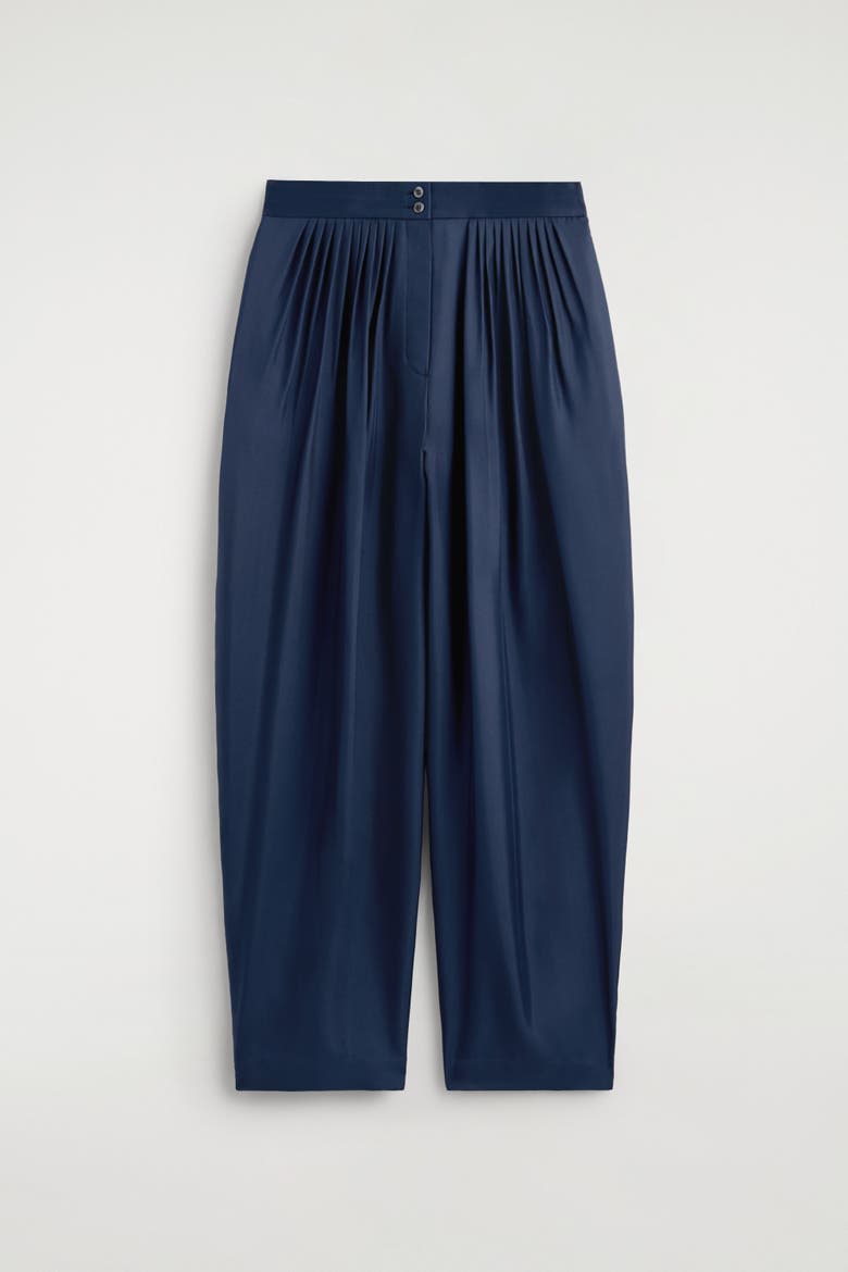 Draped Pleated Silk Straight-leg Pants, Alternate, color, NAVY