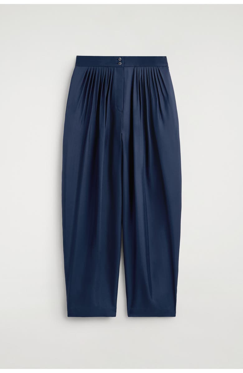 COS Draped Pleated Silk Straight-leg Trousers, Alternate, color, Navy