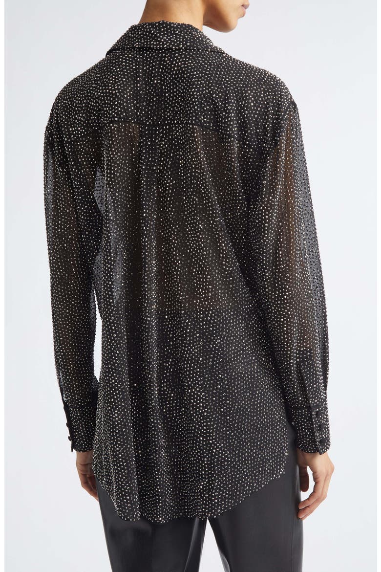 Dimitra Crystal Embellished Oversize Sheer Shirt, Alternate, color, BLACK