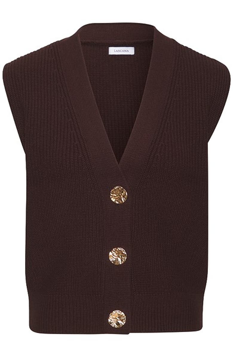 LASCANA Women's Button Detail Sweater Vest, Alternate, color, Brown