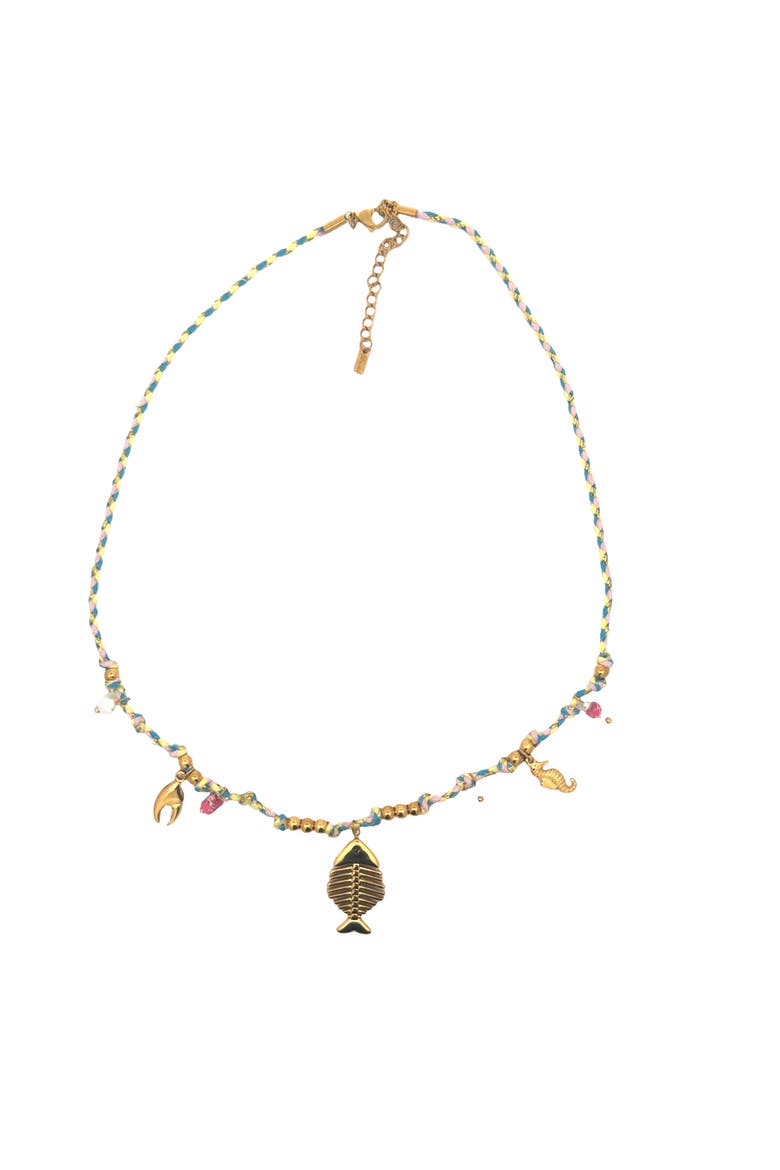 Nautical Charm Faux Pearl Station Necklace, Alternate, color, yellow