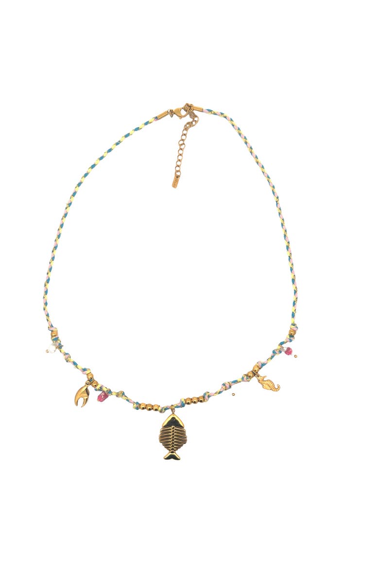 Gemini Jewelry Nautical Charm Faux Pearl Station Necklace, Alternate, color, Yellow