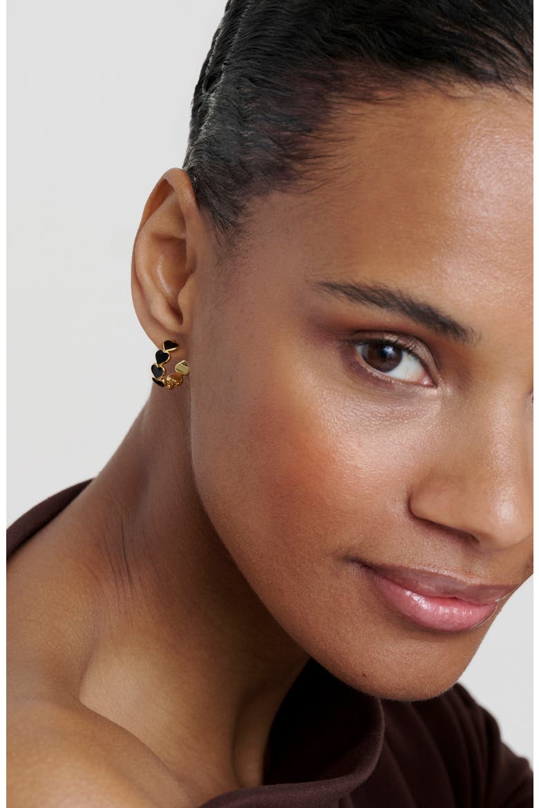 Hannah Enamel Heart Hoop Earrings, Alternate, color, GOLD TONE BLACK