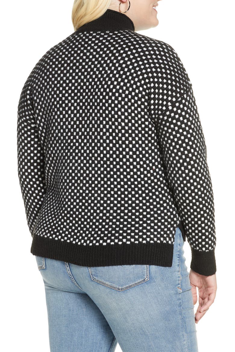 Check Mock Neck Sweater, Alternate, color, BLACK-IVORY