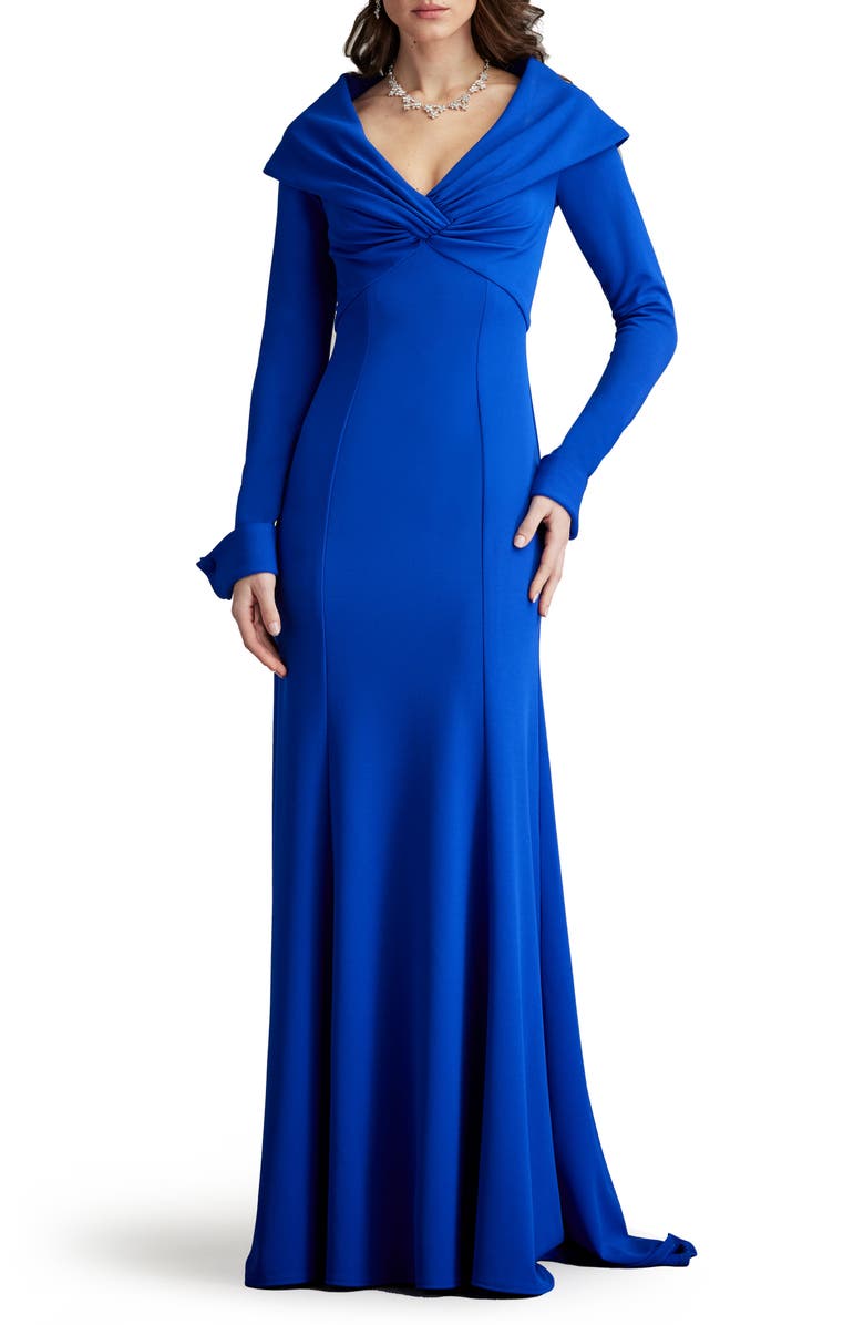 Tadashi Shoji Portrait Collar Long Sleeve Gown, Main, color, 