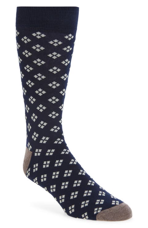 Geo Pattern Cotton Blend Dress Socks